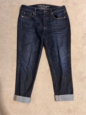 American Eagle Outfitters Dark Indigo Rolled Cuff Boyfriend Tomgirl Jeans
